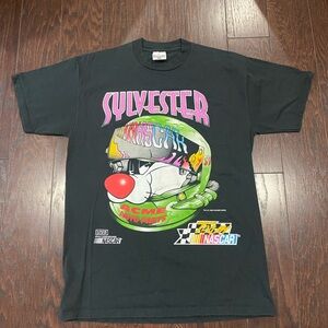 Nice Man Looney Tunes Sylvester NASCAR Vintage Shirt Size Large 1990s USA